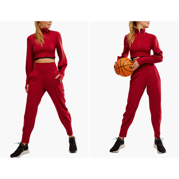 (S) NWOT $148 Free‎ People Never Better Structured Joggers Crimson - Picture 2 of 8